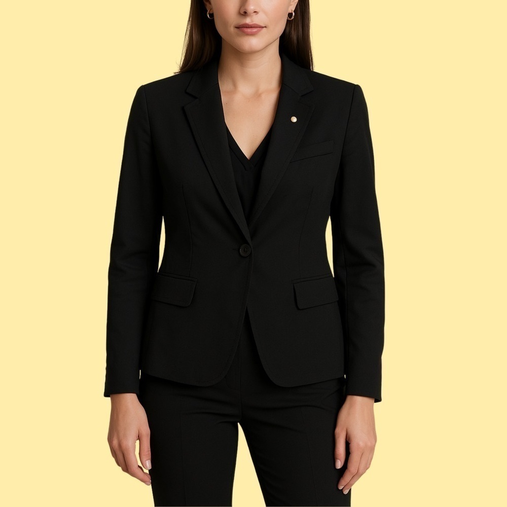 Tahari Fitted Black Wool Blazer – 1-Button Tailored Jacket (Size M)